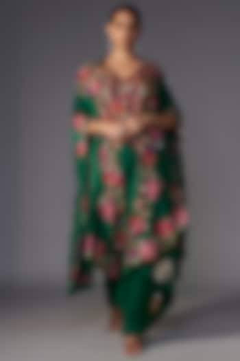 Green Dupion Thread Embroidered Cape Set by Minaxi Dadoo at Pernia's Pop Up Shop