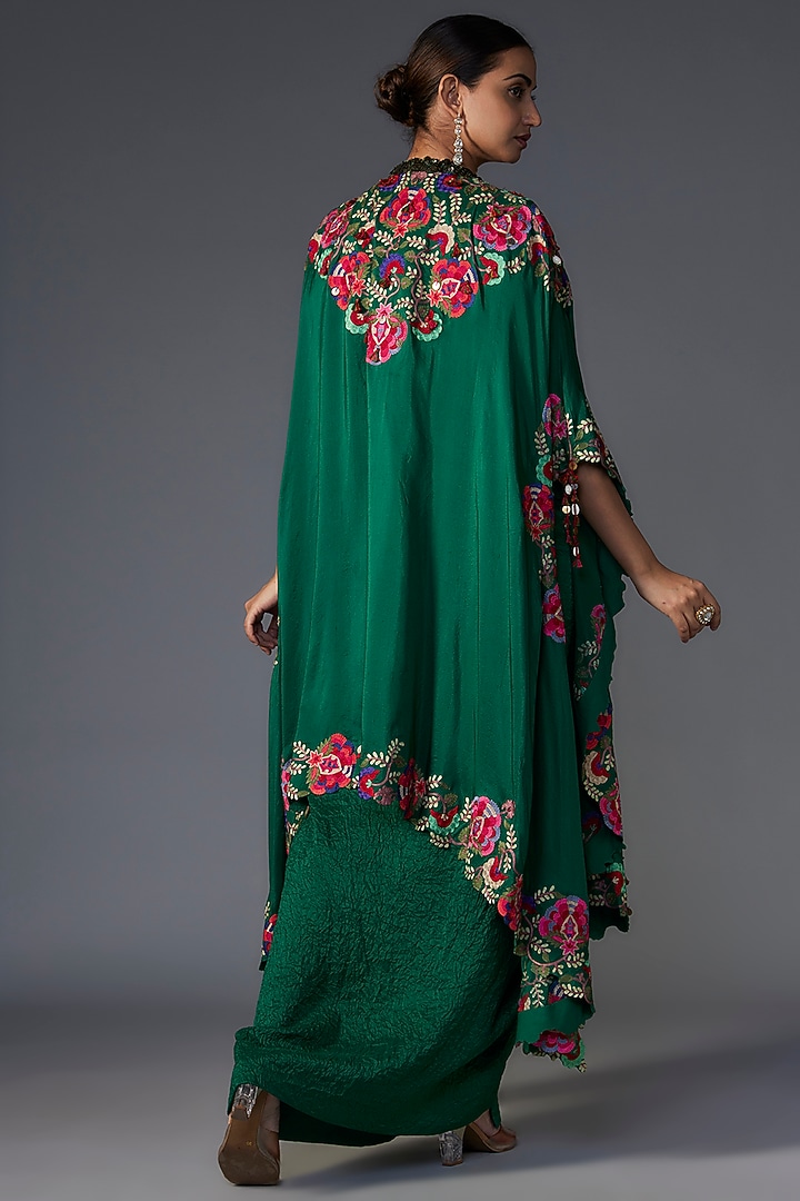 Green Dupion Thread Embroidered Cape Set by Minaxi Dadoo at Pernia's Pop Up Shop