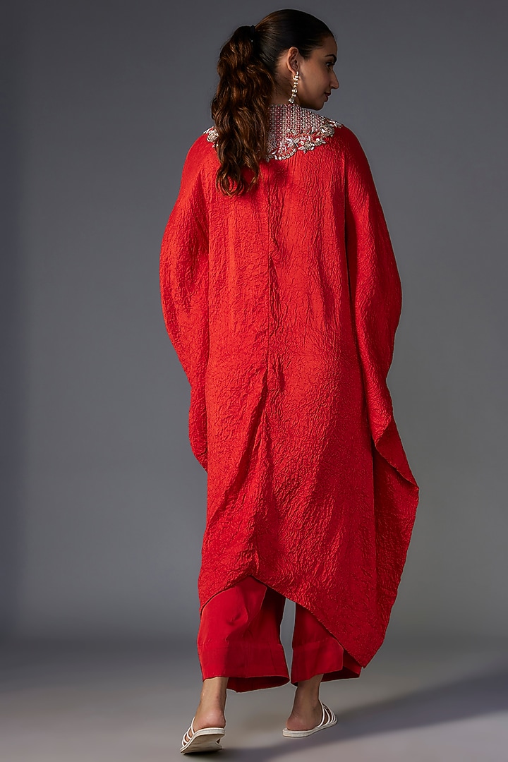 Rust Orange Dupion Thread & Sequins Embroidered Kaftan Set by Minaxi Dadoo at Pernia's Pop Up Shop