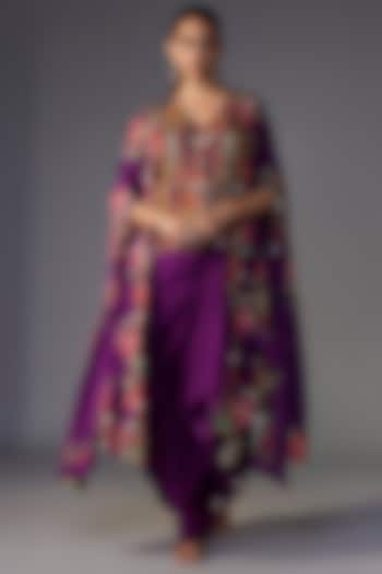 Purple Dupion Thread Embroidered Cape Set by Minaxi Dadoo at Pernia's Pop Up Shop