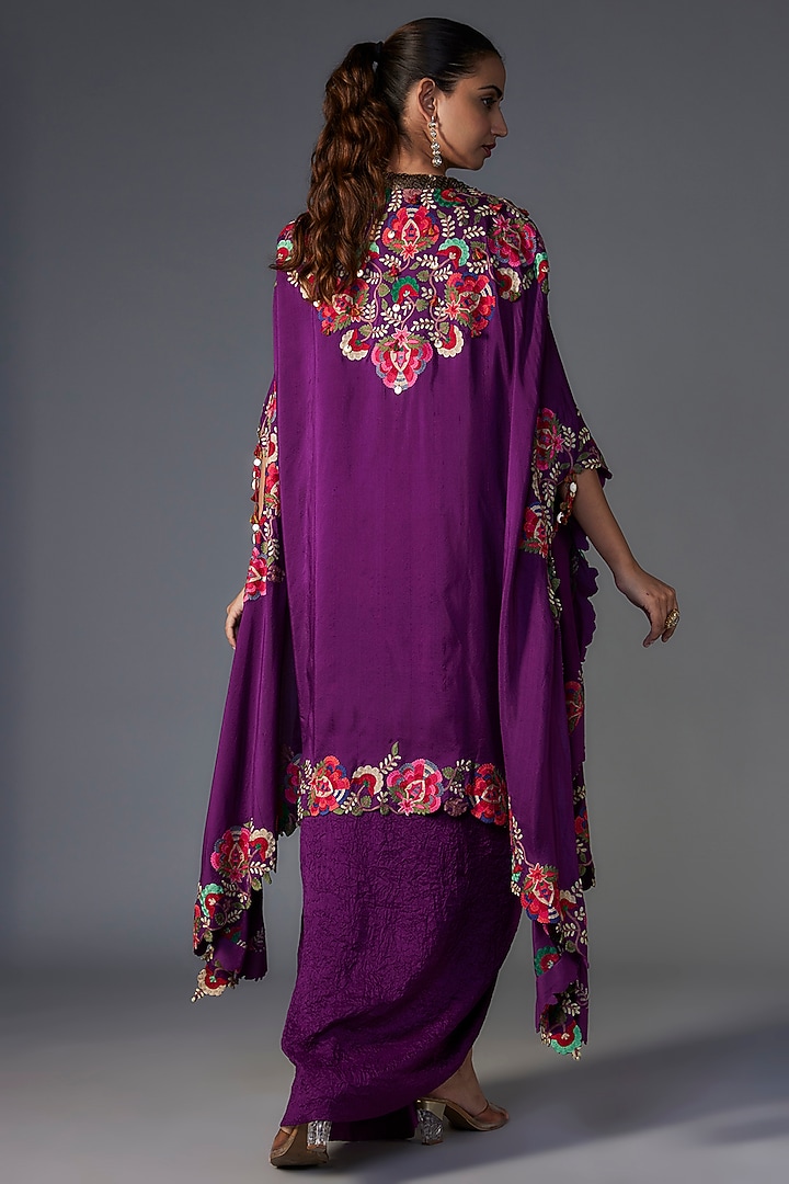 Purple Dupion Thread Embroidered Cape Set by Minaxi Dadoo at Pernia's Pop Up Shop