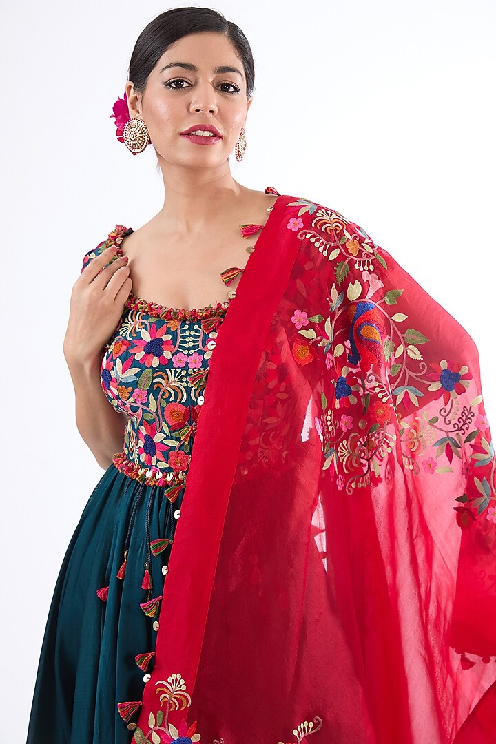 Peacock Blue Chanderi Bridal Anarkali Set by Minaxi Dadoo at Pernia's Pop Up Shop