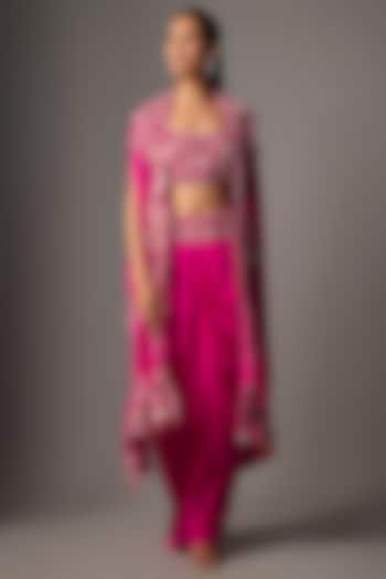 Rani Pink Silk & Organza Mirror Embroidered Cape Set by Minaxi Dadoo at Pernia's Pop Up Shop