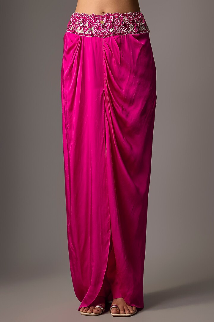 Rani Pink Silk & Organza Mirror Embroidered Cape Set by Minaxi Dadoo at Pernia's Pop Up Shop