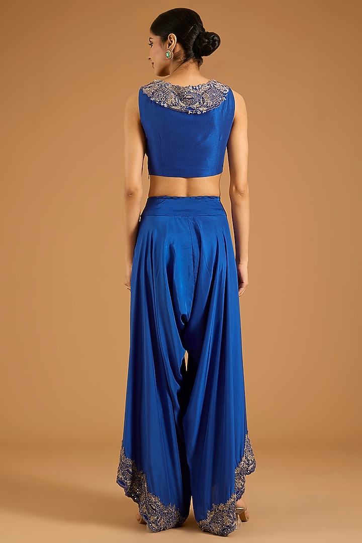 Violet Silk Embroidered Draped Pant Bridal Saree Set by Minaxi Dadoo at Pernia's Pop Up Shop