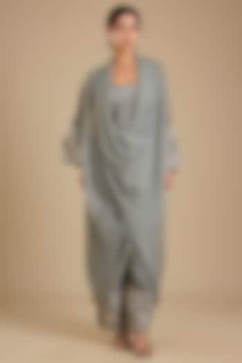 Steel Grey Silk Tunic Set by Minaxi Dadoo at Pernia's Pop Up Shop