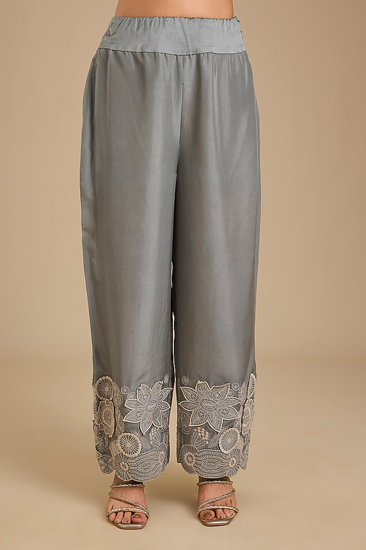 Steel Grey Silk Tunic Set by Minaxi Dadoo at Pernia's Pop Up Shop