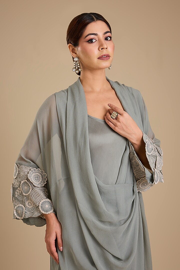 Steel Grey Silk Tunic Set by Minaxi Dadoo at Pernia's Pop Up Shop