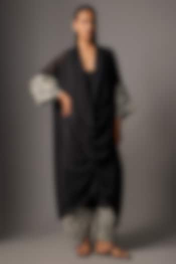Black Silk Draped Tunic Set by Minaxi Dadoo at Pernia's Pop Up Shop