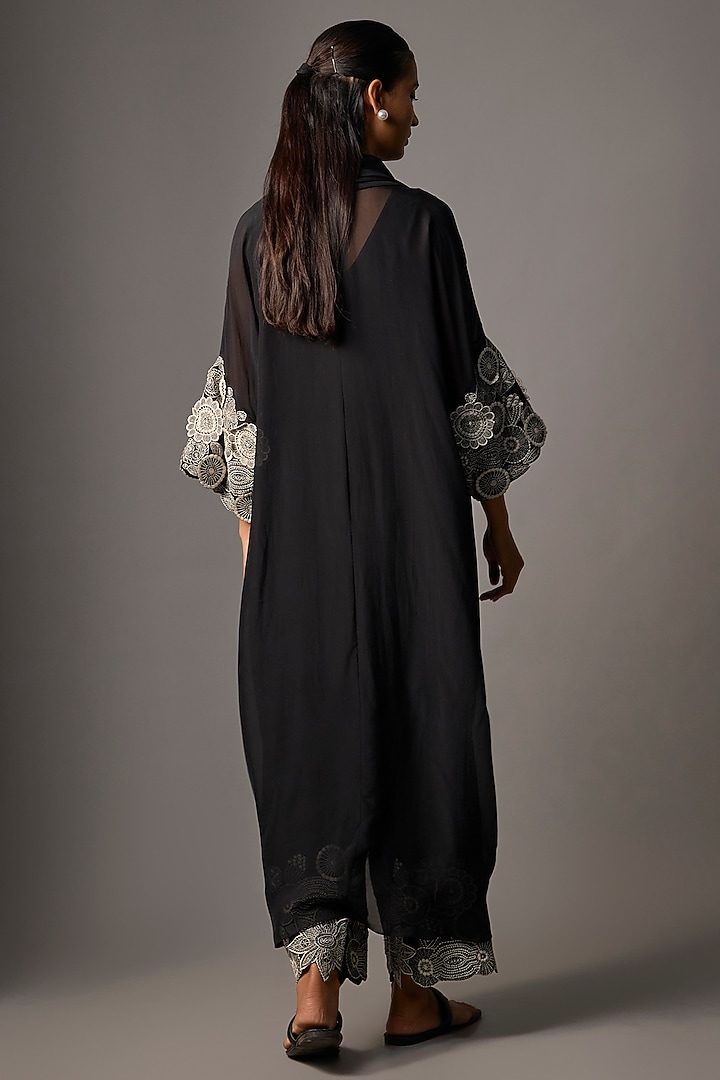 Black Chiffon & Silk Draped Kurta Set by Minaxi Dadoo at Pernia's Pop Up Shop