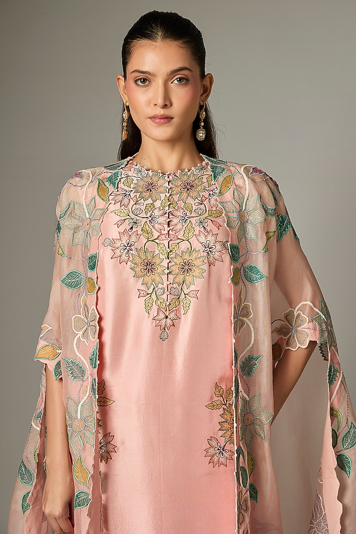 Pink Dupion Embroidered Kurta Set by Minaxi Dadoo at Pernia's Pop Up Shop