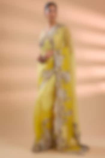Yellow Organza Mirror Work Bridal Saree Set by Minaxi Dadoo at Pernia's Pop Up Shop