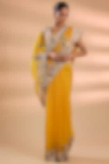 Mango Yellow Organza Thread Work Bridal Saree Set by Minaxi Dadoo at Pernia's Pop Up Shop