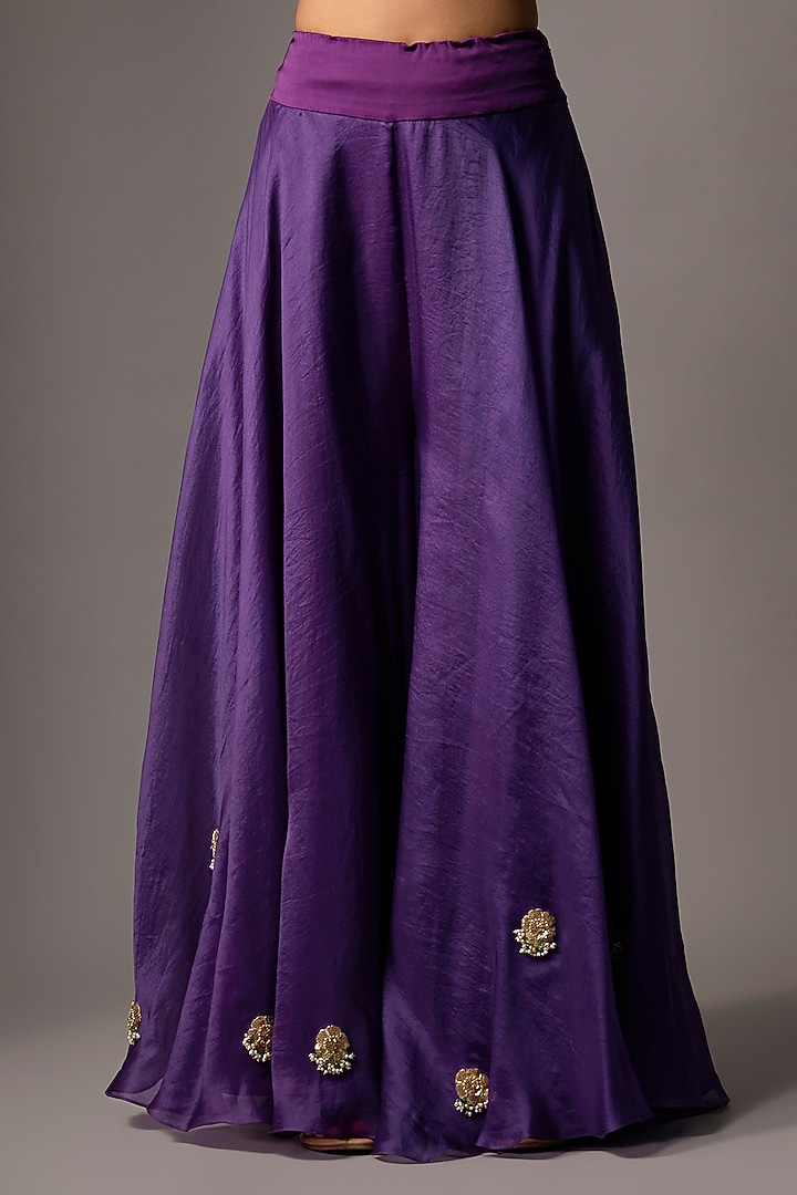 Purple Silk & Organza Thread Embroidered Cape Set by Minaxi Dadoo at Pernia's Pop Up Shop