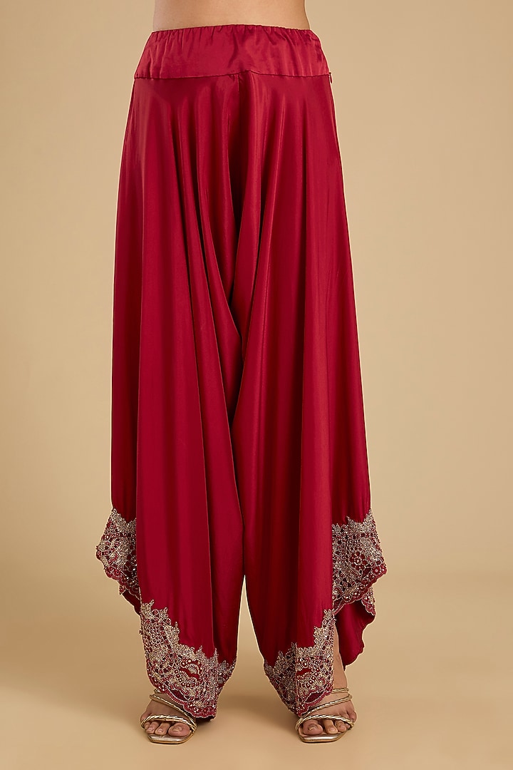 Red Dupion Silk Mirror Work Cape Set by Minaxi Dadoo at Pernia's Pop Up Shop
