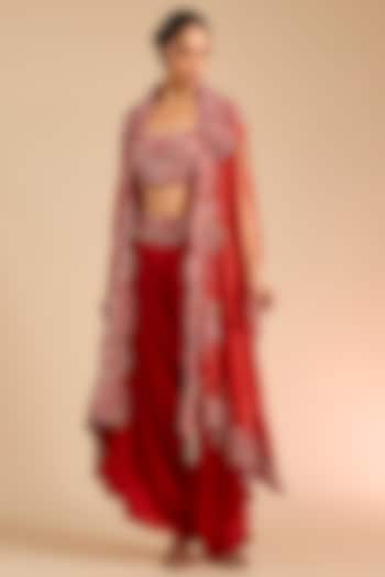 Rust Orange Silk Mirror Embroidered Butterfly Cape Set by Minaxi Dadoo at Pernia's Pop Up Shop