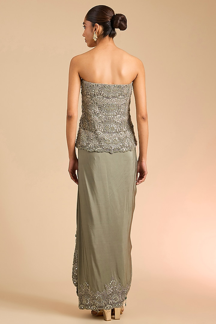 Olive Green Organza Embroidered Butterfly Cape Set by Minaxi Dadoo at Pernia's Pop Up Shop