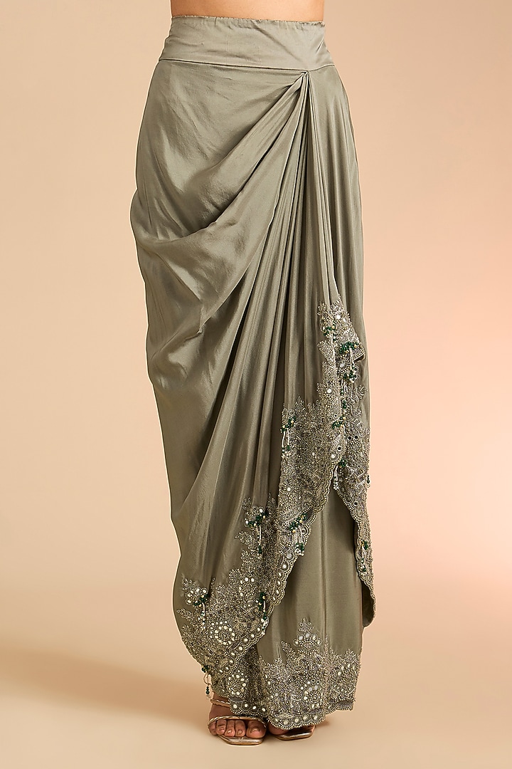 Olive Green Organza Embroidered Butterfly Cape Set by Minaxi Dadoo at Pernia's Pop Up Shop