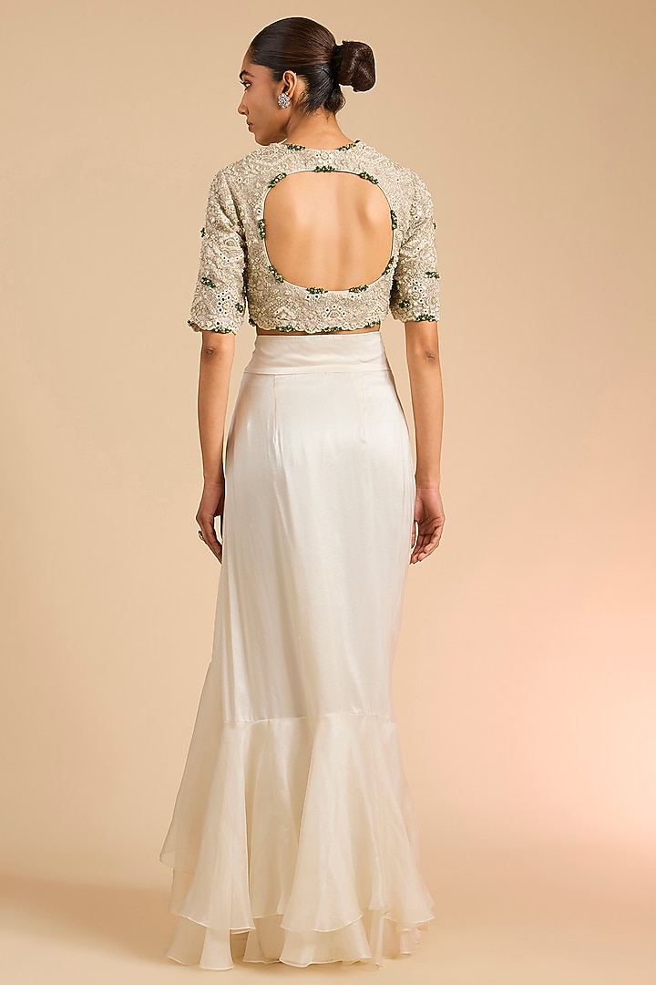 Ivory Silk & Organza Skirt Reception Saree Set by Minaxi Dadoo at Pernia's Pop Up Shop