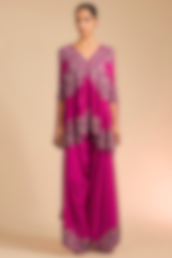 Rani Pink Dupion Mirror Embroidered Ariya Cape Set by Minaxi Dadoo at Pernia's Pop Up Shop