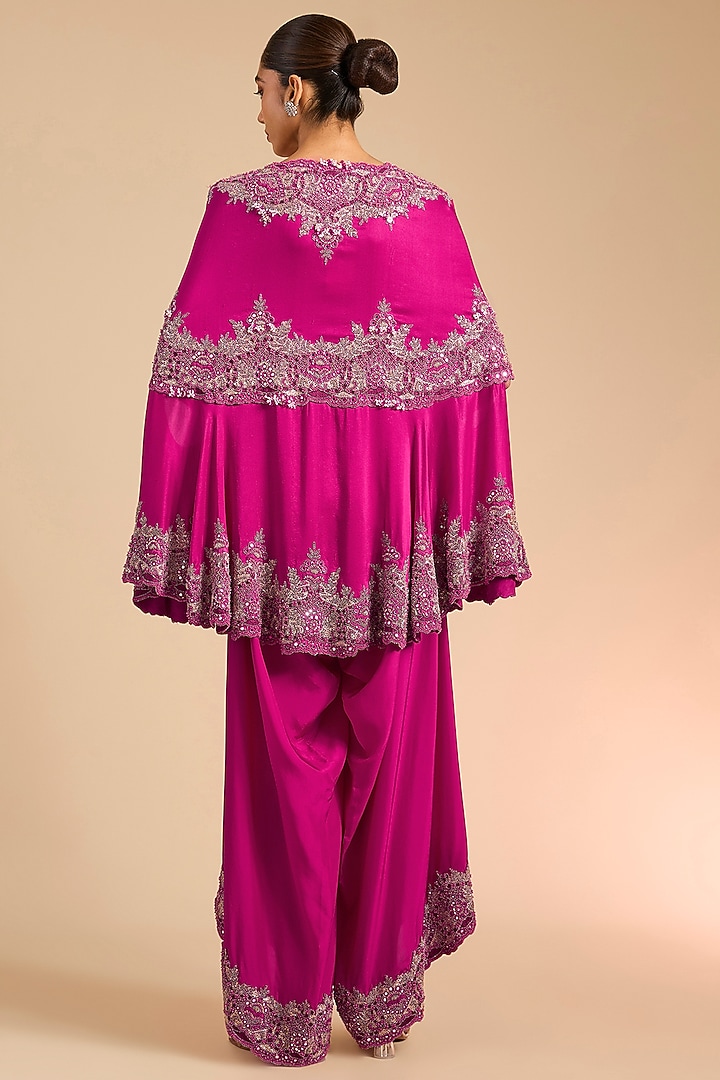 Rani Pink Dupion Mirror Embroidered Ariya Cape Set by Minaxi Dadoo at Pernia's Pop Up Shop