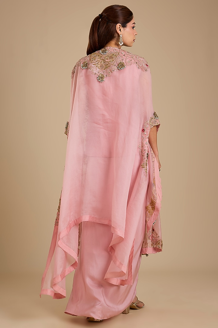 Pink Organza Embroidered Cape Set by Minaxi Dadoo at Pernia's Pop Up Shop
