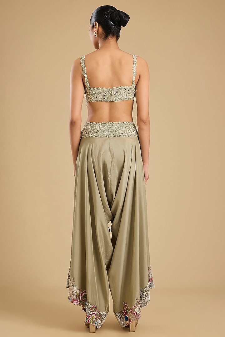 Olive Green Organza Mirror Work Cape Set by Minaxi Dadoo at Pernia's Pop Up Shop