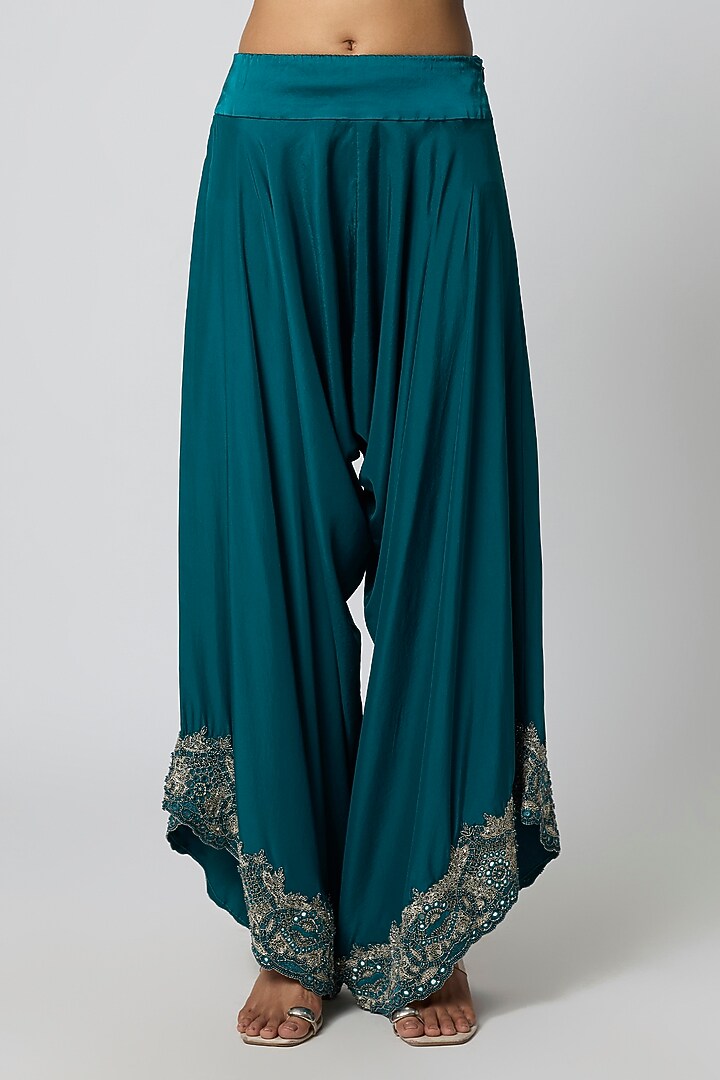 Peacock Blue Dupion Cape Set by Minaxi Dadoo at Pernia's Pop Up Shop