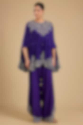 Violet Dupion Silk Mirror Work Cape Set by Minaxi Dadoo at Pernia's Pop Up Shop