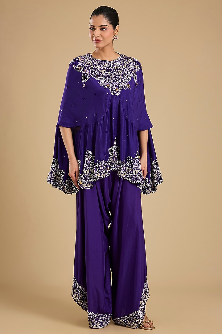 Violet Dupion Silk Mirror Work Cape Set by Minaxi Dadoo at Pernia's Pop Up Shop