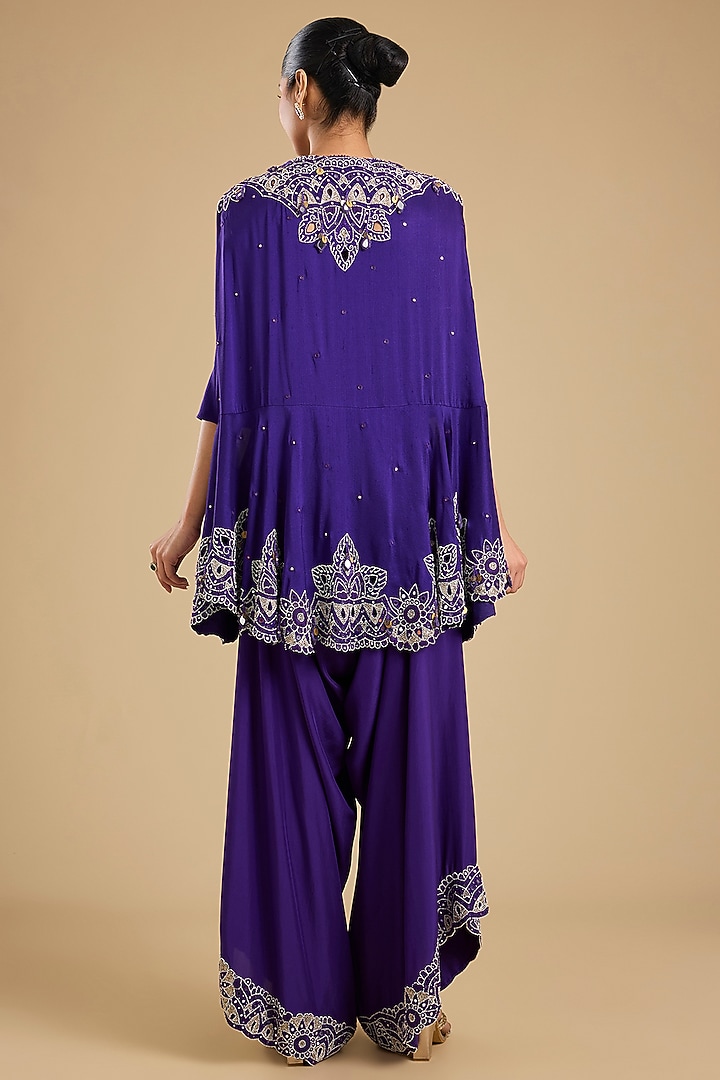 Violet Dupion Silk Mirror Work Cape Set by Minaxi Dadoo at Pernia's Pop Up Shop