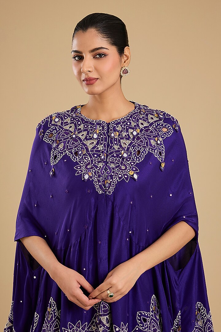 Violet Dupion Silk Mirror Work Cape Set by Minaxi Dadoo at Pernia's Pop Up Shop