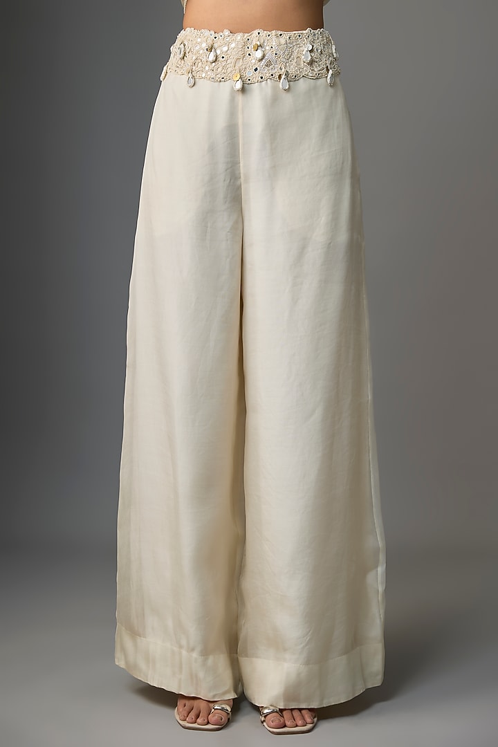 Ivory Organza Mirror Embroidered Cape Set by Minaxi Dadoo at Pernia's Pop Up Shop