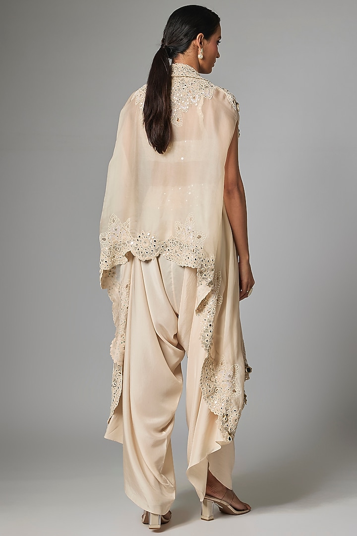 Ivory Organza Mirror Work Butterfly Cape Set by Minaxi Dadoo at Pernia's Pop Up Shop