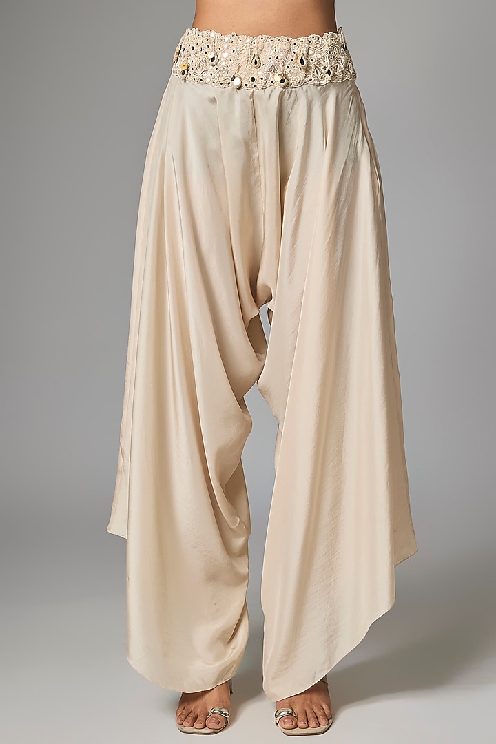 Ivory Organza Mirror Work Butterfly Cape Set by Minaxi Dadoo at Pernia's Pop Up Shop