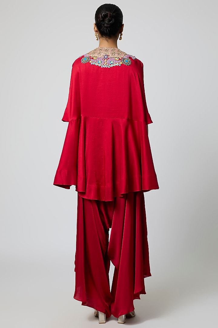 Red Dupion Kasab Work Cape Set by Minaxi Dadoo at Pernia's Pop Up Shop