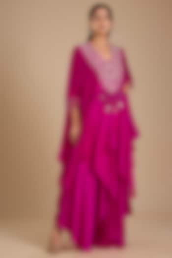 Rani Pink Dupion Silk Mirror Work Cape Set by Minaxi Dadoo at Pernia's Pop Up Shop