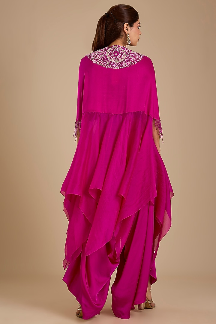 Rani Pink Dupion Silk Mirror Work Cape Set by Minaxi Dadoo at Pernia's Pop Up Shop