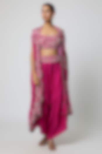 Rani Pink Organza Mirror Work Butterfly Cape Set by Minaxi Dadoo at Pernia's Pop Up Shop