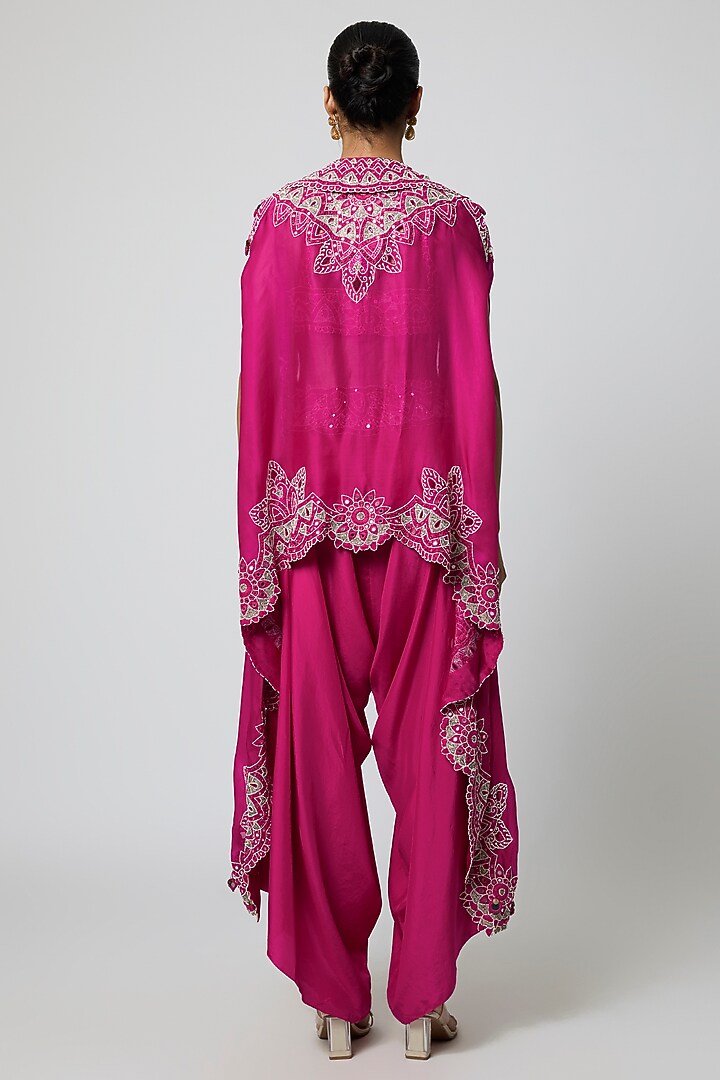Rani Pink Organza Mirror Work Butterfly Cape Set by Minaxi Dadoo at Pernia's Pop Up Shop