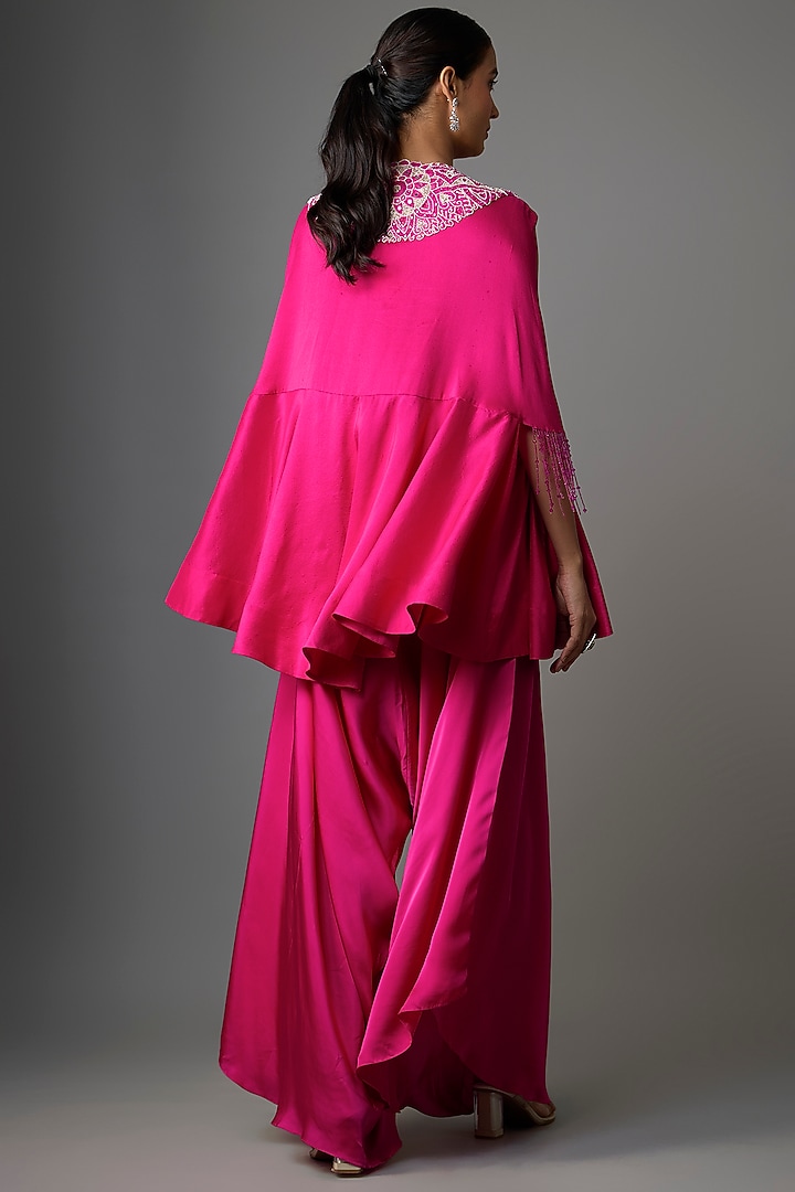 Rani Pink Dupion Silk Mirror Embroidered Cape Set by Minaxi Dadoo at Pernia's Pop Up Shop