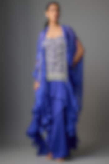 Violet Organza Embroidered Cape Set by Minaxi Dadoo at Pernia's Pop Up Shop