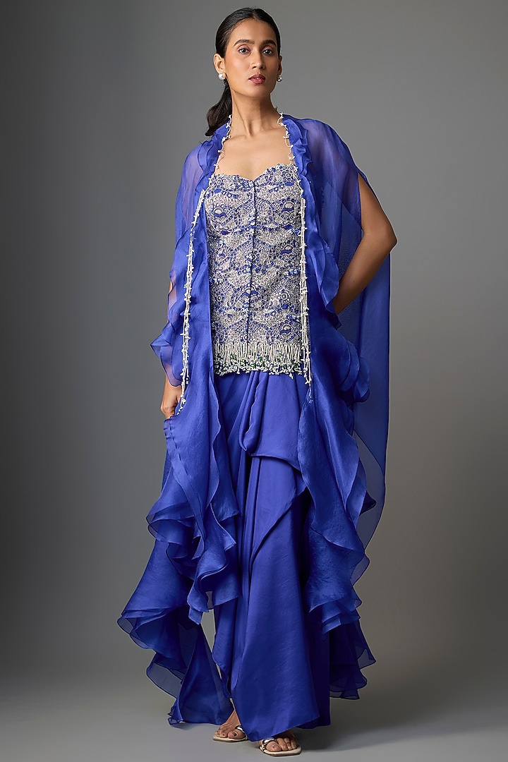 Violet Organza Embroidered Cape Set by Minaxi Dadoo at Pernia's Pop Up Shop