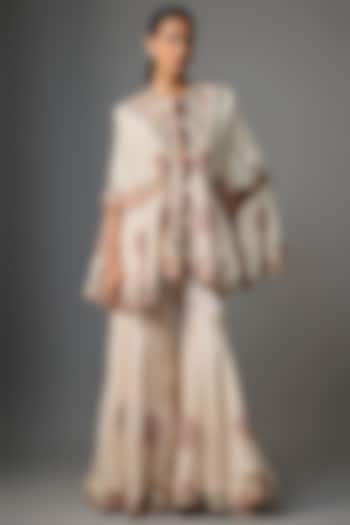 Beige Silk & Organza Embroidered Gharara Set by Minaxi Dadoo at Pernia's Pop Up Shop