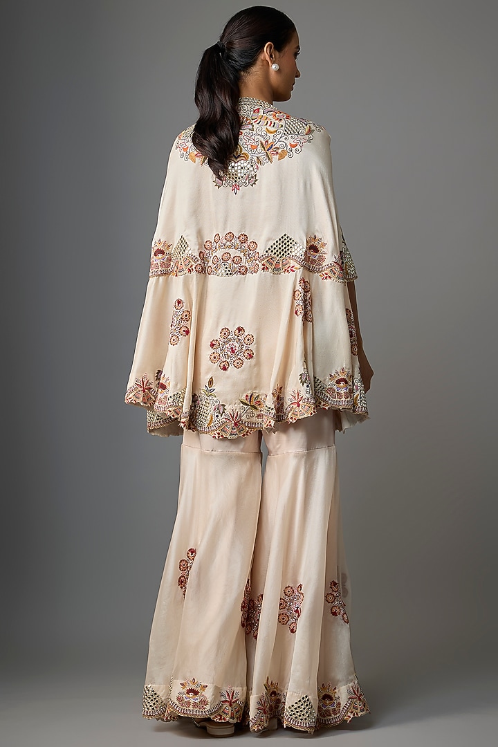 Beige Silk & Organza Embroidered Gharara Set by Minaxi Dadoo at Pernia's Pop Up Shop