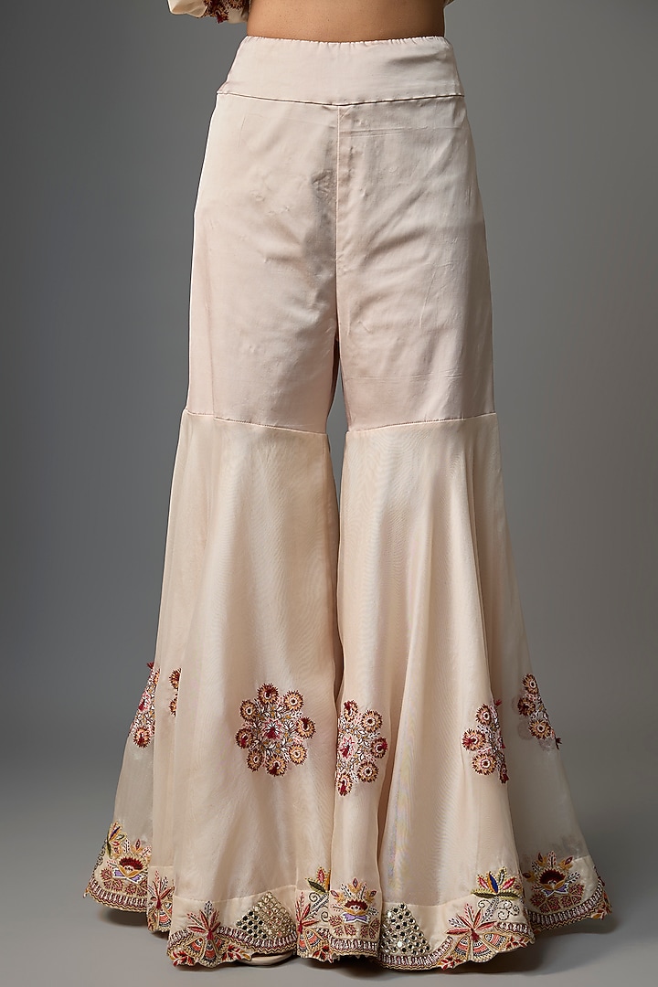 Beige Silk & Organza Embroidered Gharara Set by Minaxi Dadoo at Pernia's Pop Up Shop
