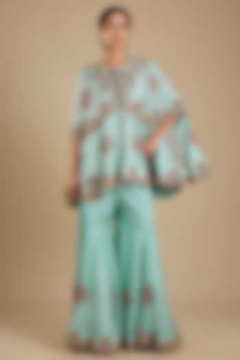 Powder Blue Silk & Organza Gharara Set by Minaxi Dadoo at Pernia's Pop Up Shop