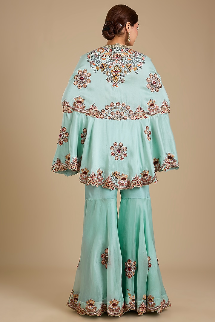Powder Blue Silk & Organza Gharara Set by Minaxi Dadoo at Pernia's Pop Up Shop