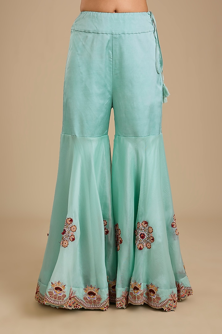 Powder Blue Silk & Organza Gharara Set by Minaxi Dadoo at Pernia's Pop Up Shop