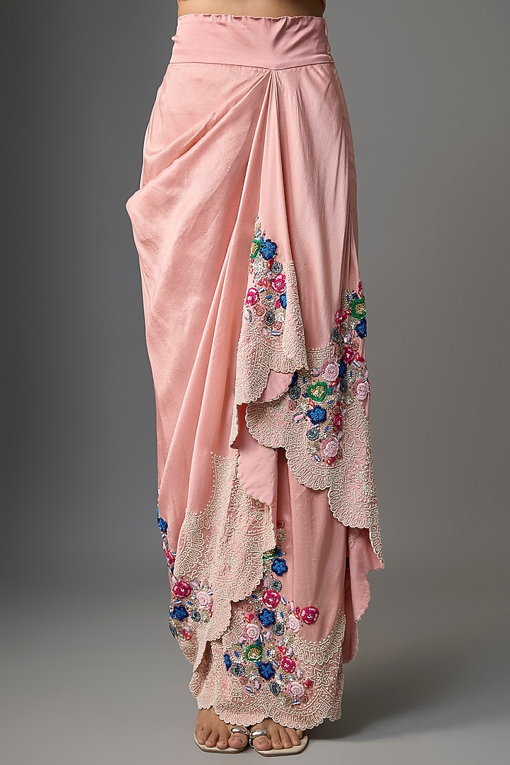 Pink Silk & Organza Thread Embroidered Butterfly Cape Set by Minaxi Dadoo at Pernia's Pop Up Shop